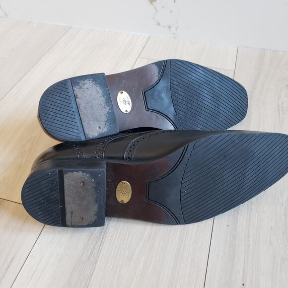 Joseph Abboud Shoes Wingtip Brogue Oxford Mens 11D Black Italian Leather Dress - Picture 13 of 13